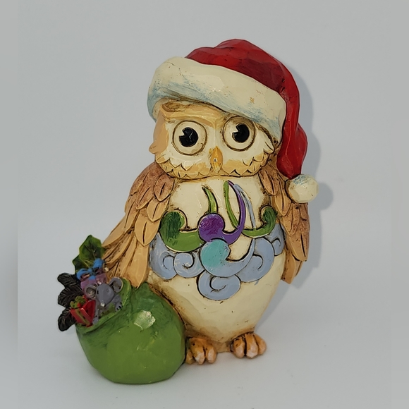 Jim Shore Christmas Owl Santa Hat & Bag of Gifts - Picture 2 of 7
